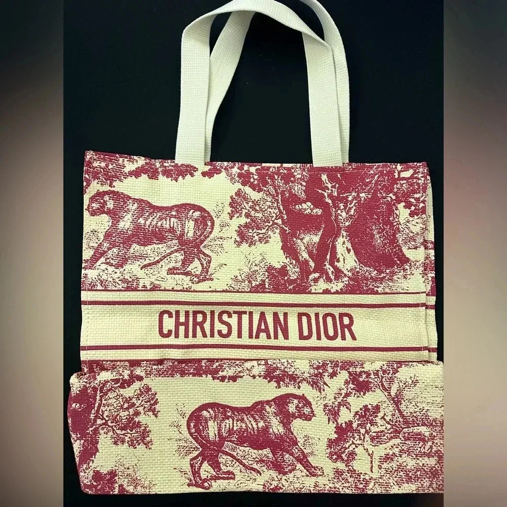 Christian Dior Straw Diorivera‎ Tote Red